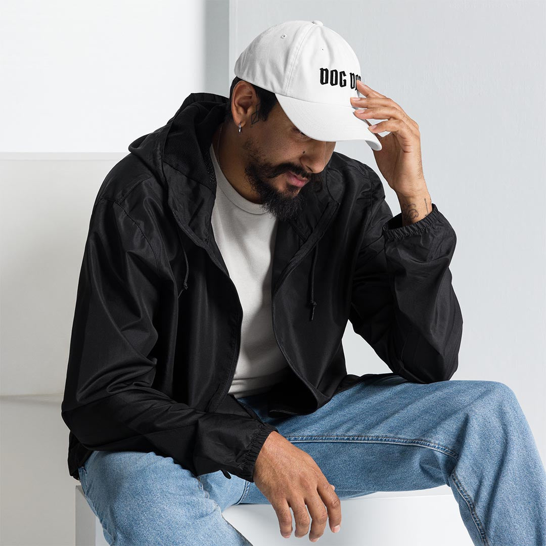 Model in Dog dad hat made for German Shepherd lovers and owners, white color - GSD Colony