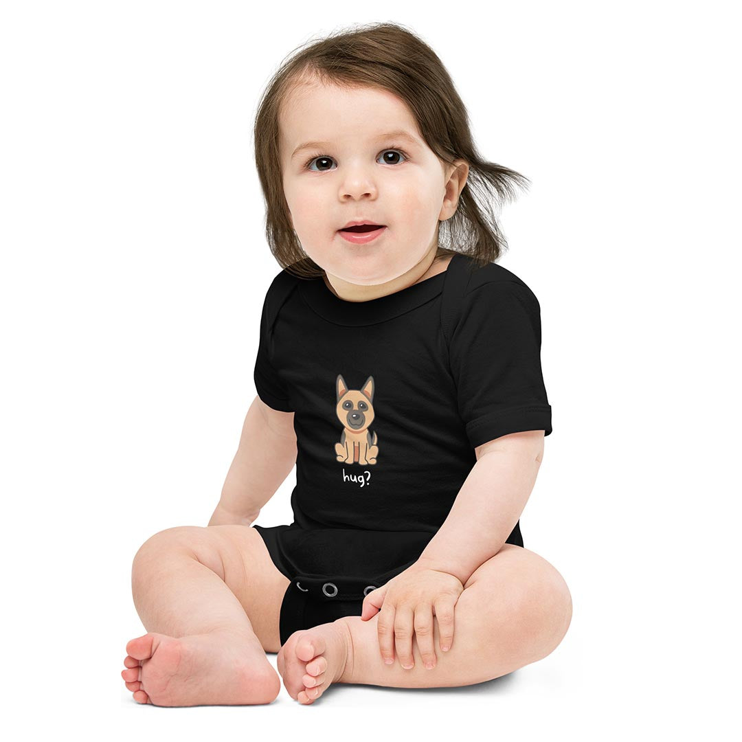 Baby in Hug? Baby short sleeve one piece made for German Shepherd lovers and owners, black color - GSD Colony