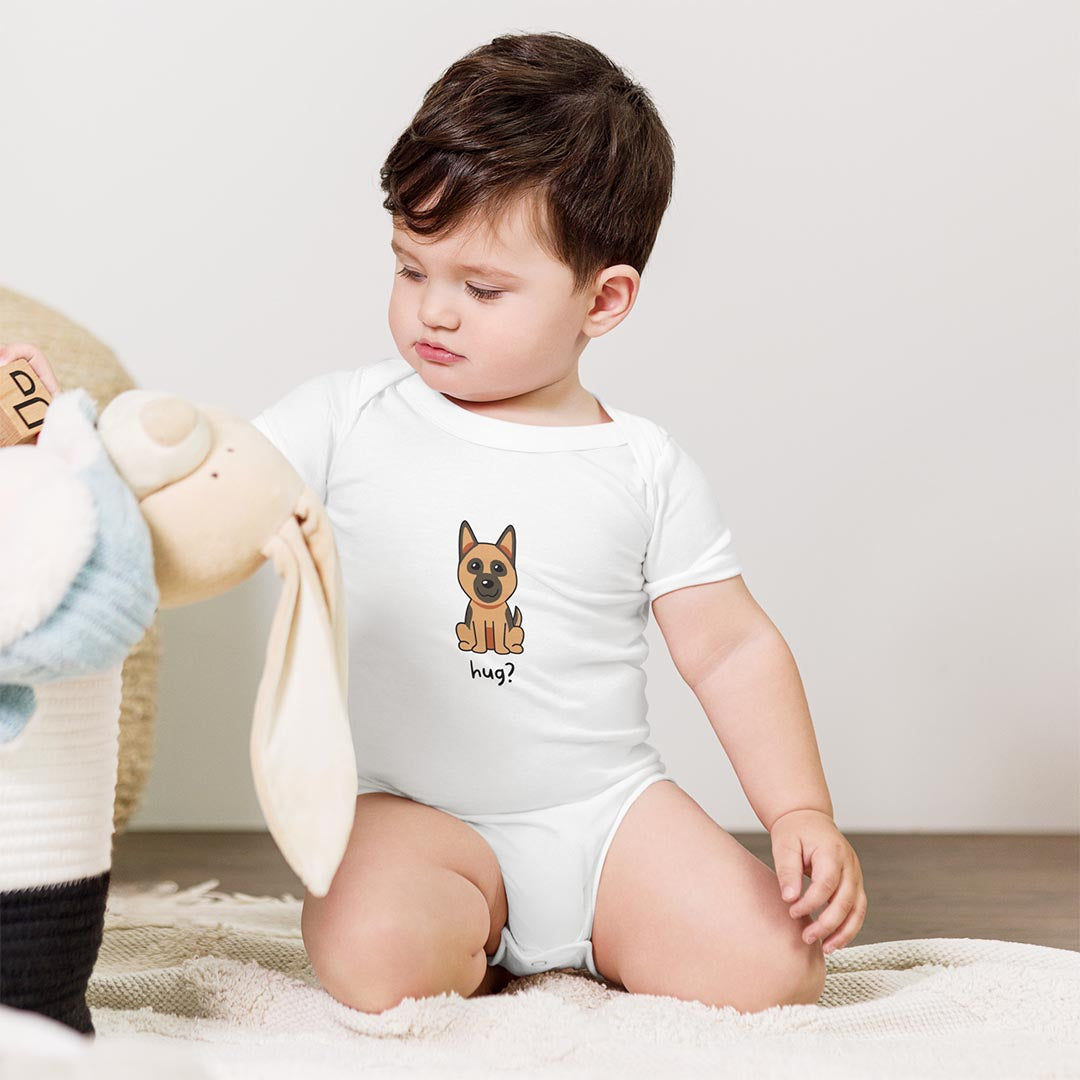Baby in Hug? Baby short sleeve one piece made for German Shepherd lovers and owners, white color - GSD Colony
