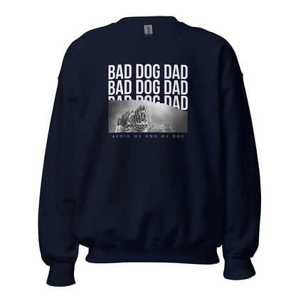 Bad Dog Dad Sweatshirt made for German Shepherd lovers and owners, navy blue color - GSD Colony