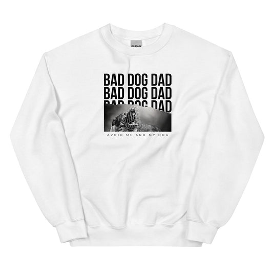 Bad Dog Dad Sweatshirt made for German Shepherd lovers and owners, white color - GSD Colony