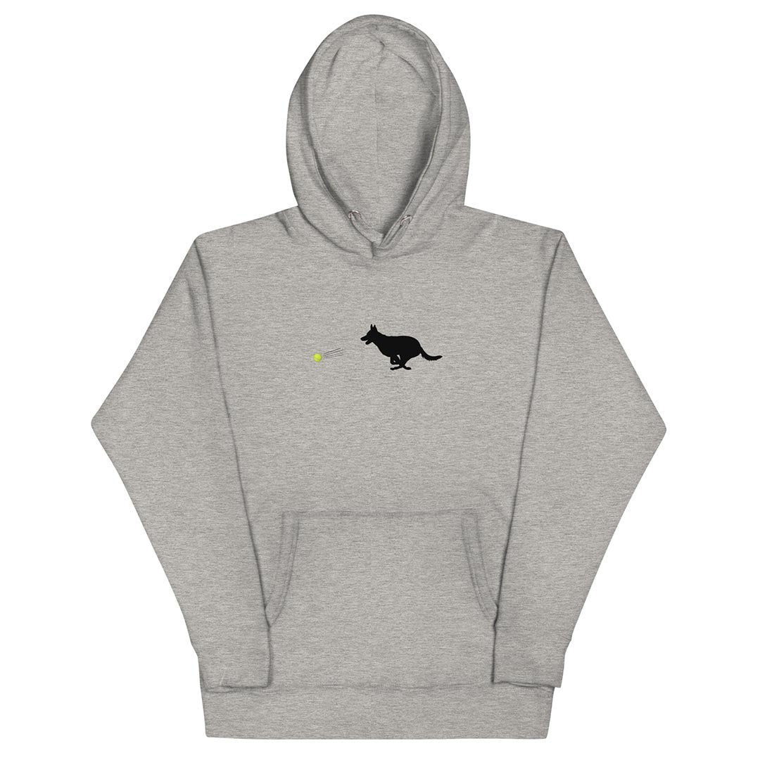 Model in Ball Chaser German Shepherd Lovers Hoodie grey color - GSD Colony