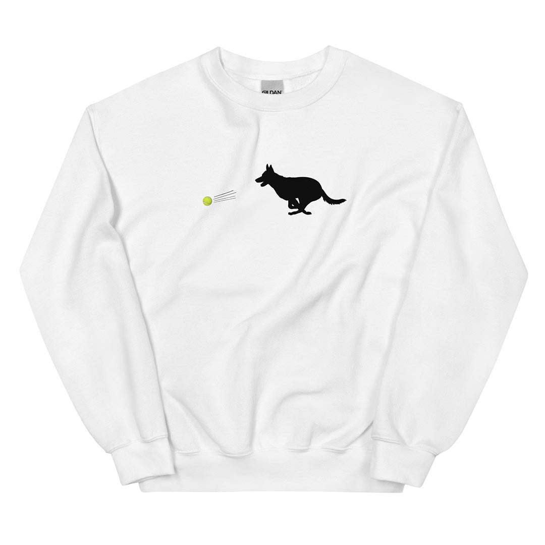 Ball chaser German Shepherd lovers sweatshirt white color - GSD Colony