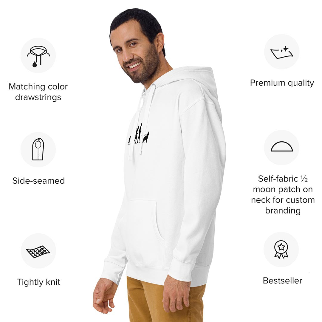 Benefits of German Shepherd and human evolution hoodie for dog lovers white color - GSD Colony