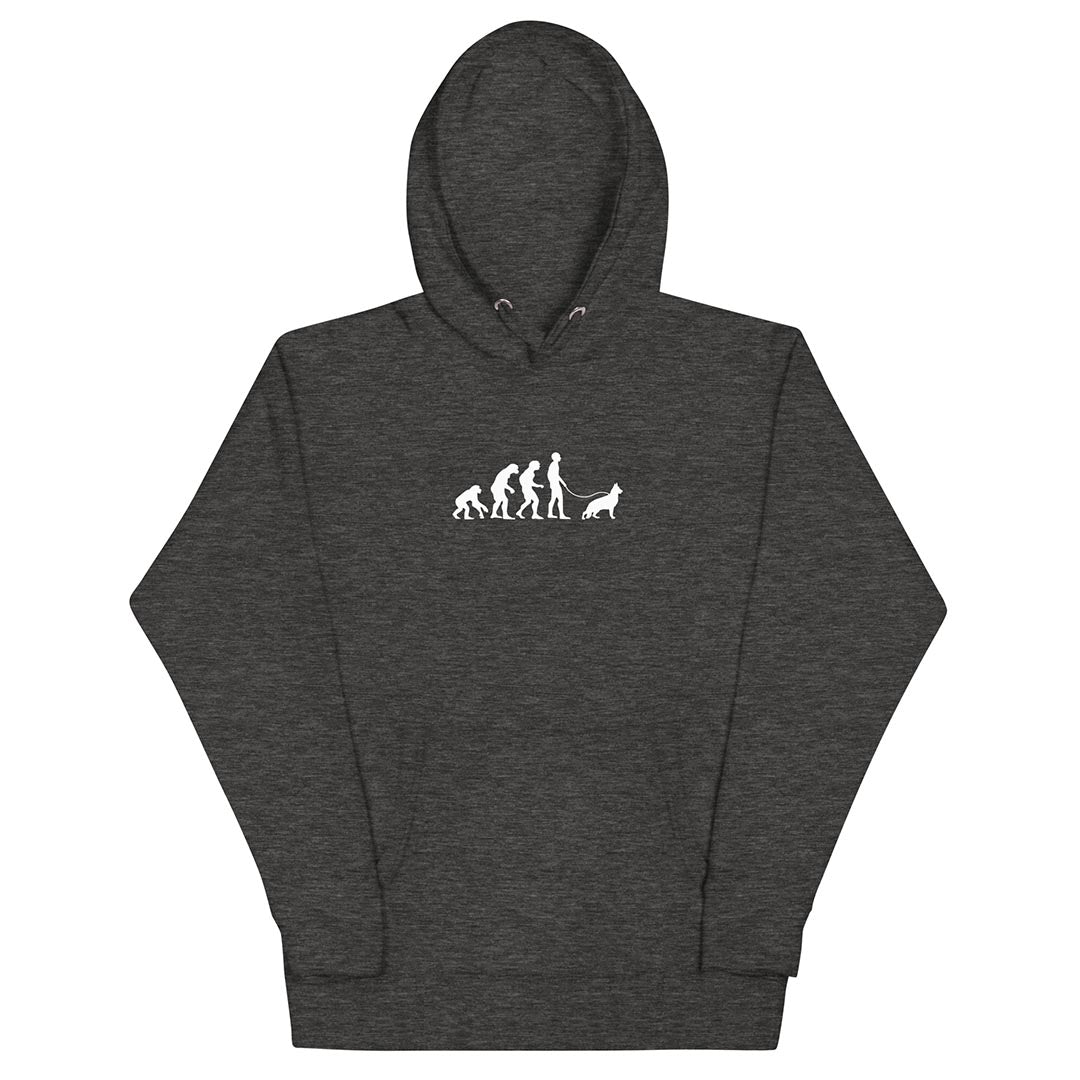 German Shepherd and human evolution hoodie for dog lovers grey color - GSD Colony