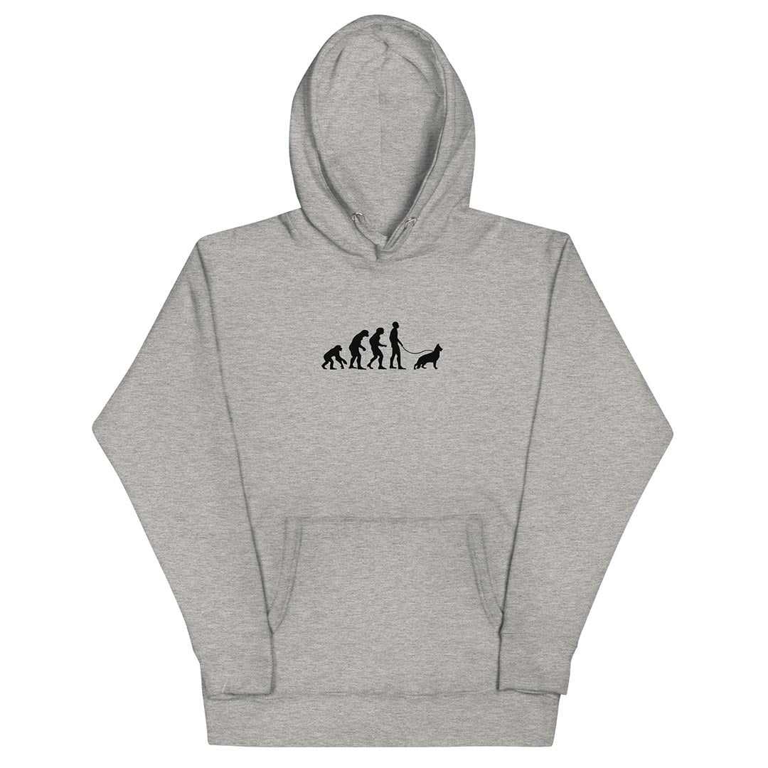 German Shepherd and human evolution hoodie for dog lovers grey color - GSD Colony