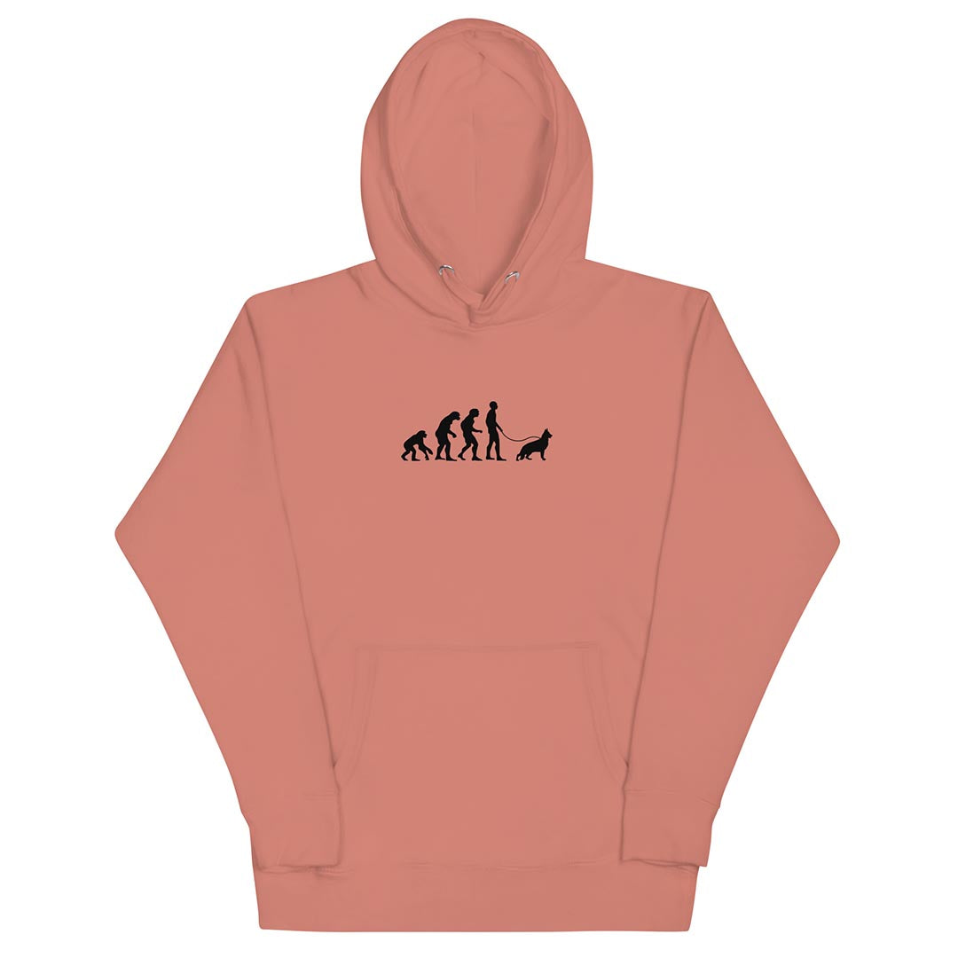 German Shepherd and human evolution hoodie for dog lovers pink color - GSD Colony