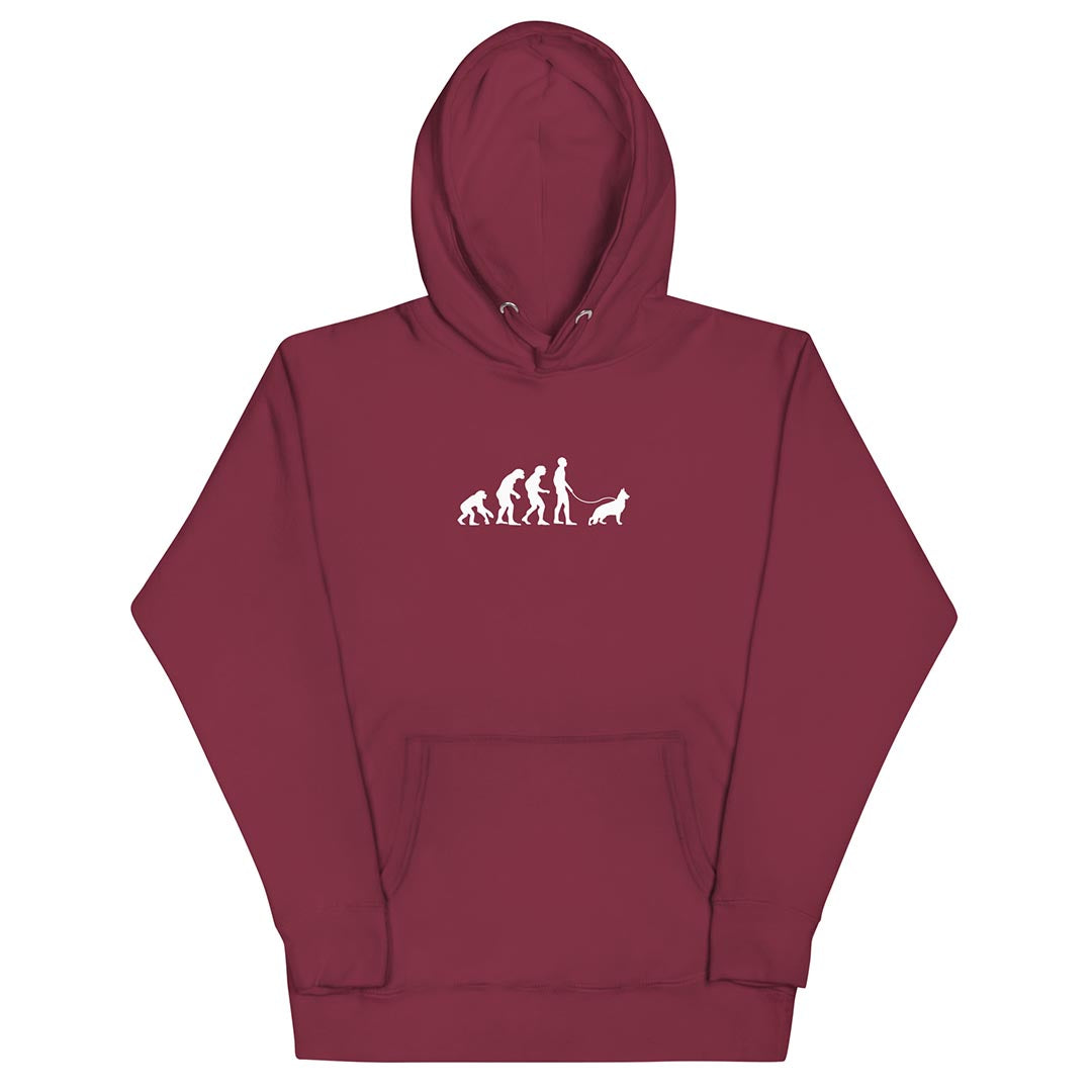 German Shepherd and human evolution hoodie for dog lovers red color - GSD Colony
