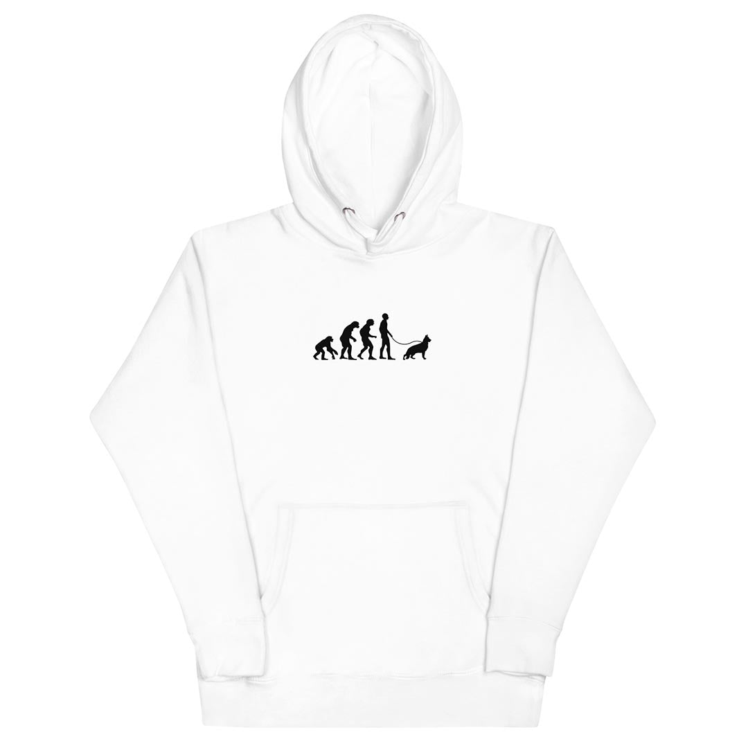 German Shepherd and human evolution hoodie for dog lovers white color - GSD Colony