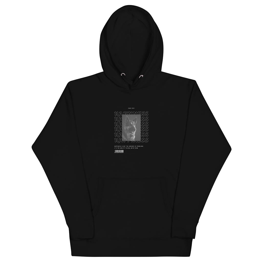 Happiness hoodie for German Shepherd lovers and owners, black color - GSD Colony