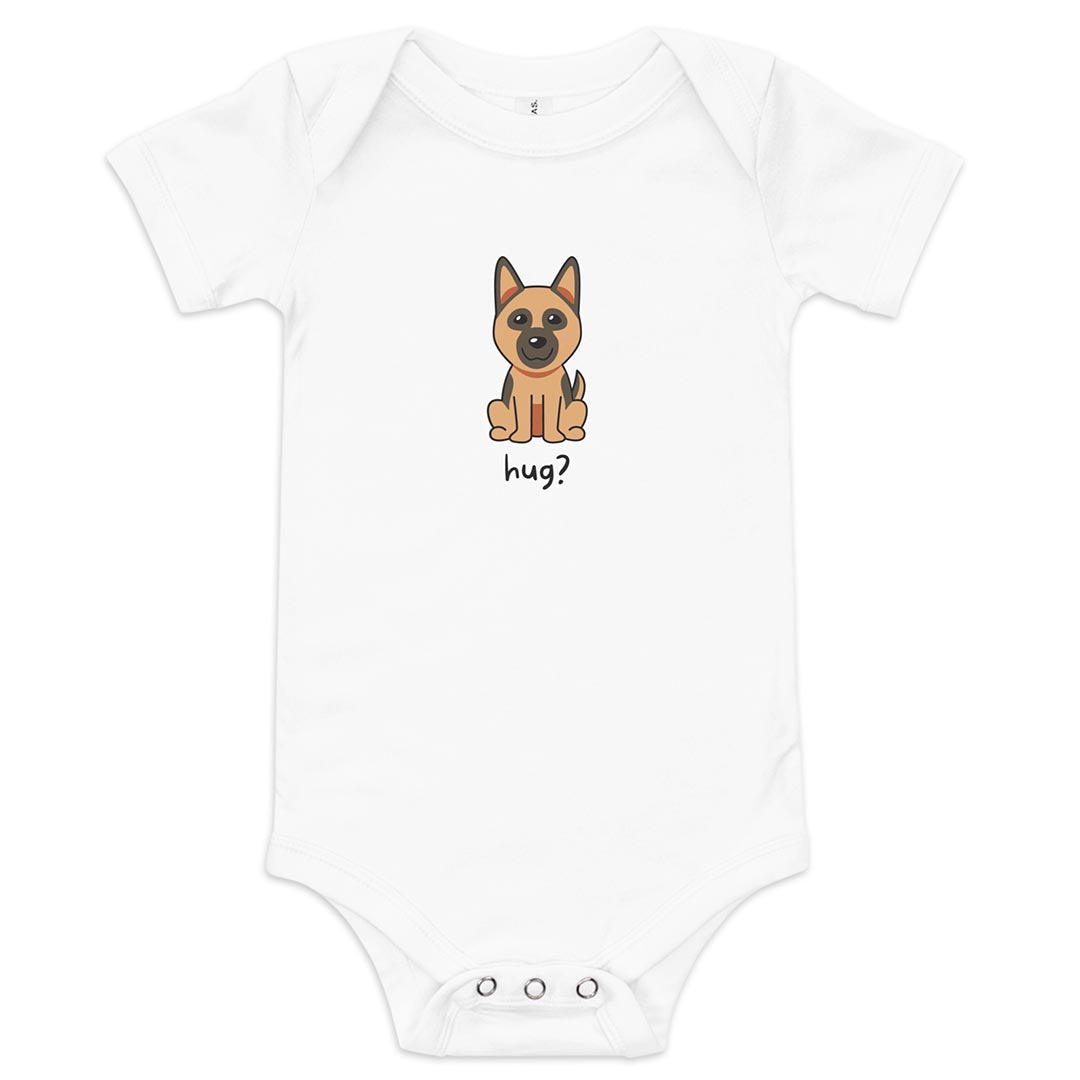 Hug? Baby short sleeve one piece made for German Shepherd lovers and owners, white color - GSD Colony