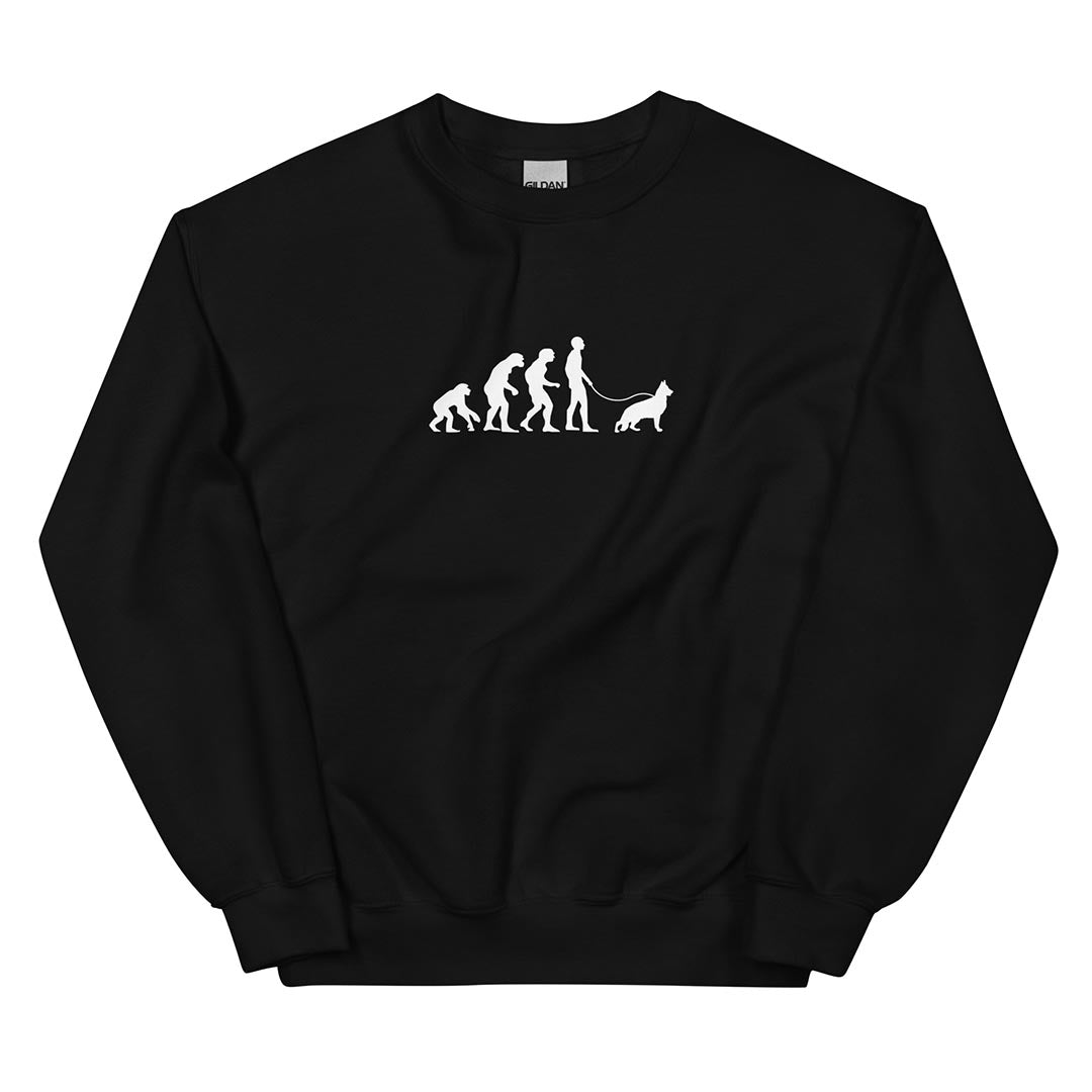 Human Evolution sweatshirt for German Shepherd lovers and owners, black color - GSD Colony