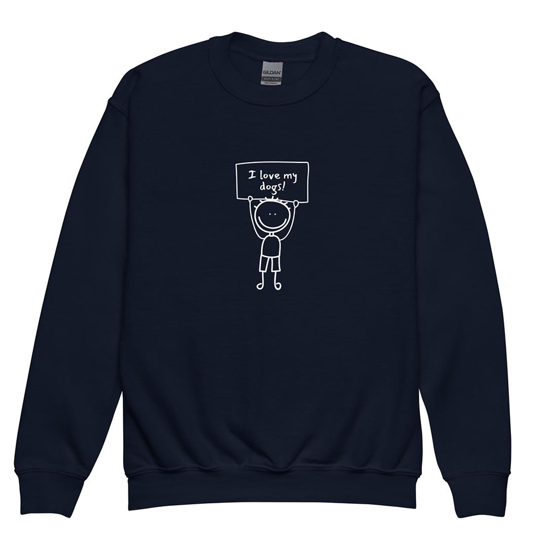 I love my dogs kid sweatshirt for German Shepherd lovers, navy blue color - GSD Colony