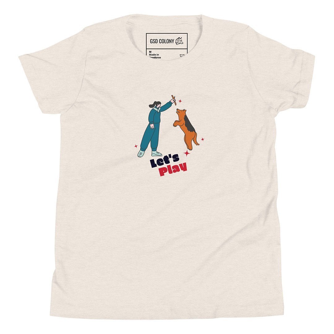 Let's play youth short sleeve tshirt for German Shepherd lovers and owners, beige color - GSD Colony