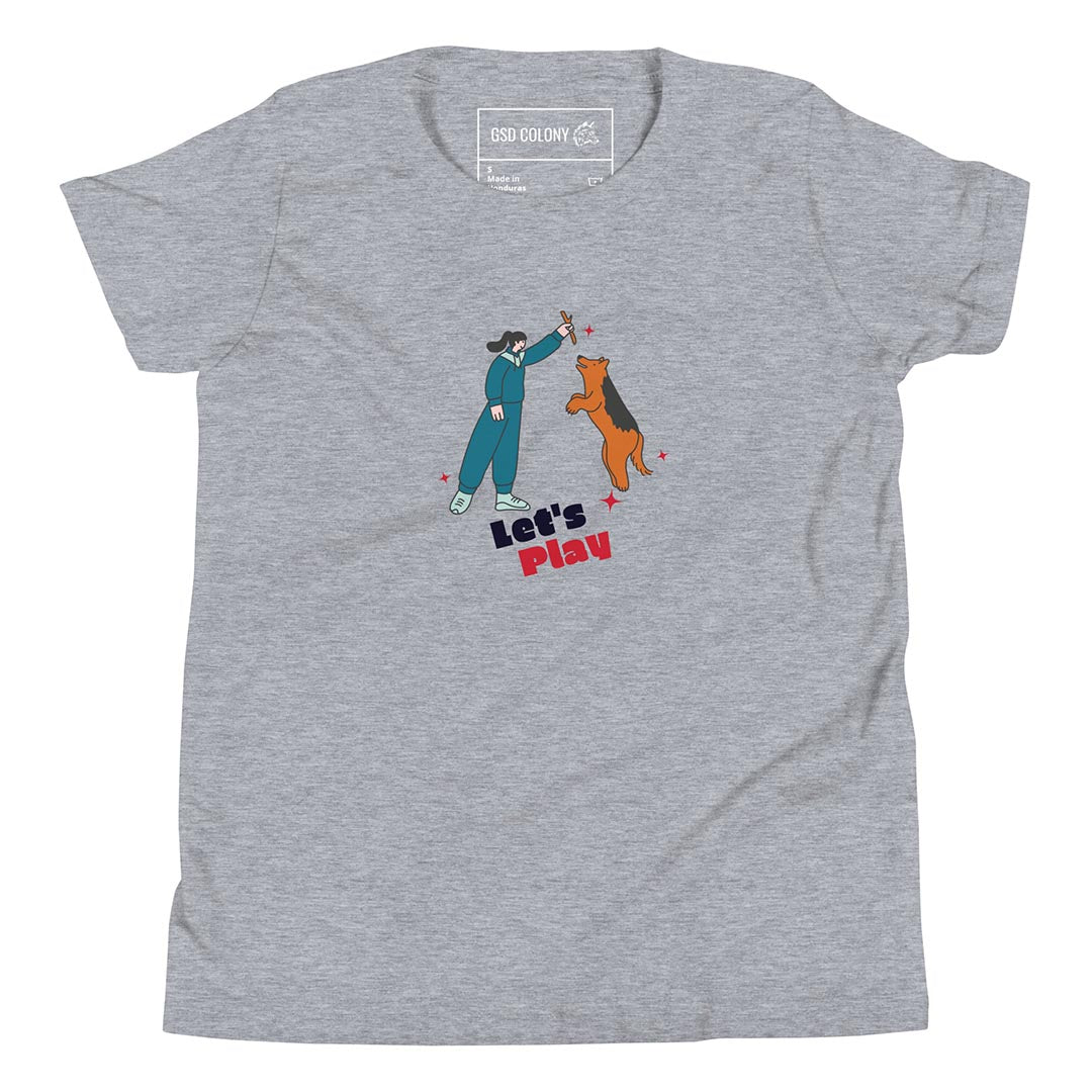 Let's play youth short sleeve tshirt for German Shepherd lovers and owners, grey color - GSD Colony