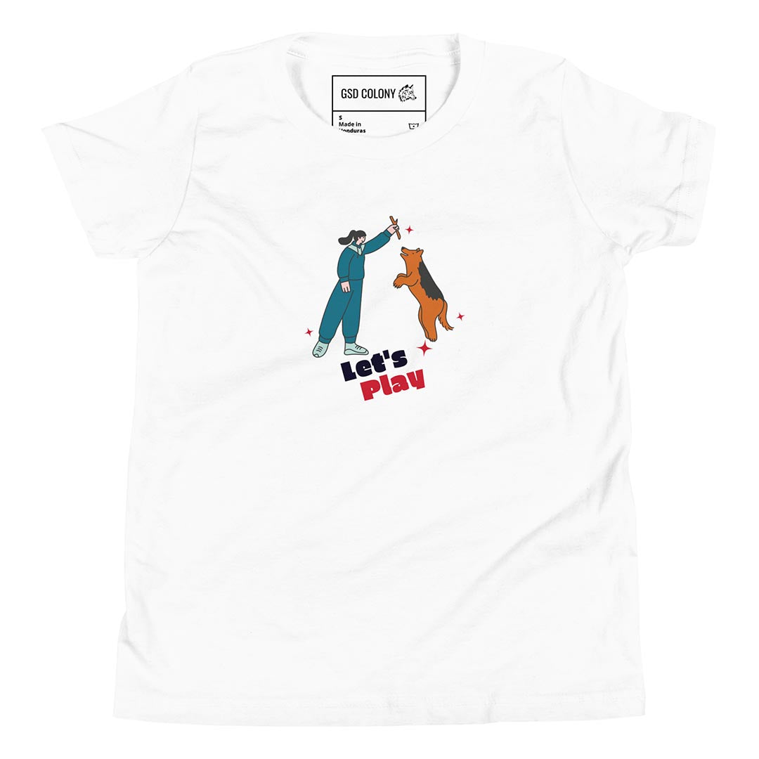 Let's play youth short sleeve tshirt for German Shepherd lovers and owners, white color - GSD Colony