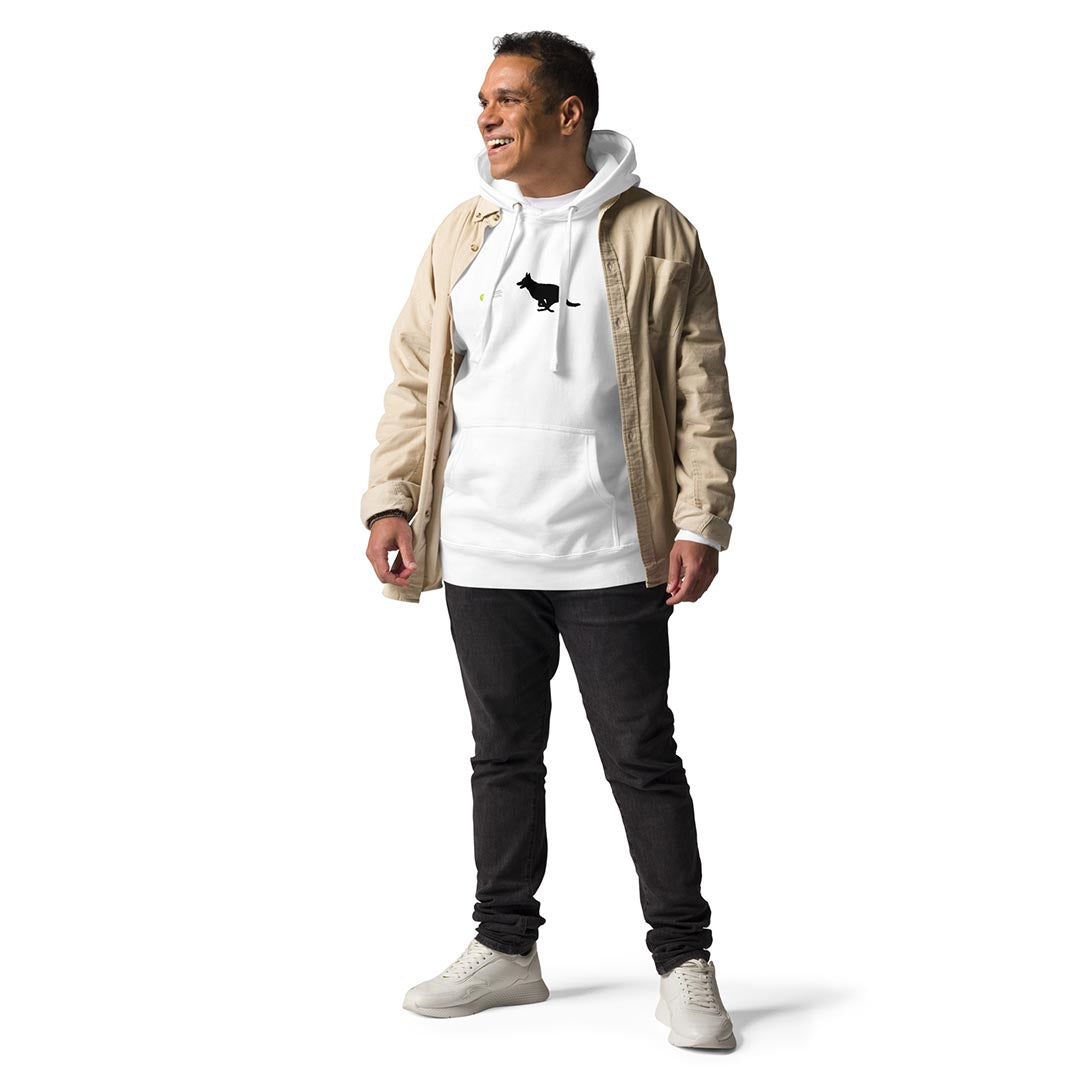 Model in Ball Chaser German Shepherd Lovers Hoodie white color - GSD Colony