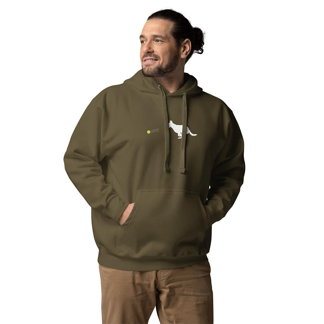 Model wearing Ball Chaser German Shepherd Lovers Hoodie green color - GSD Colony