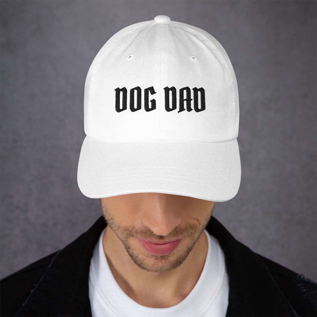Model in Dog dad hat made for German Shepherd lovers and owners, white color - GSD Colony
