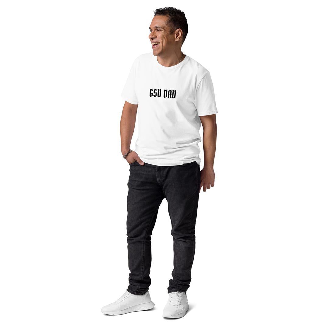 Model in GSD Dad T-Shirt Made for German Shepherd lovers and owners, white color - GSD Colony