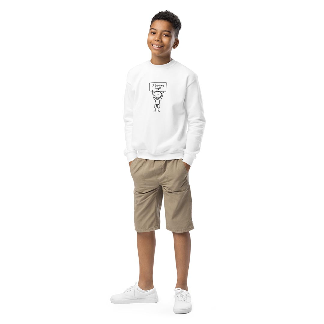 Kid in I love my dogs kid sweatshirt for German Shepherd lovers, white color - GSD Colony