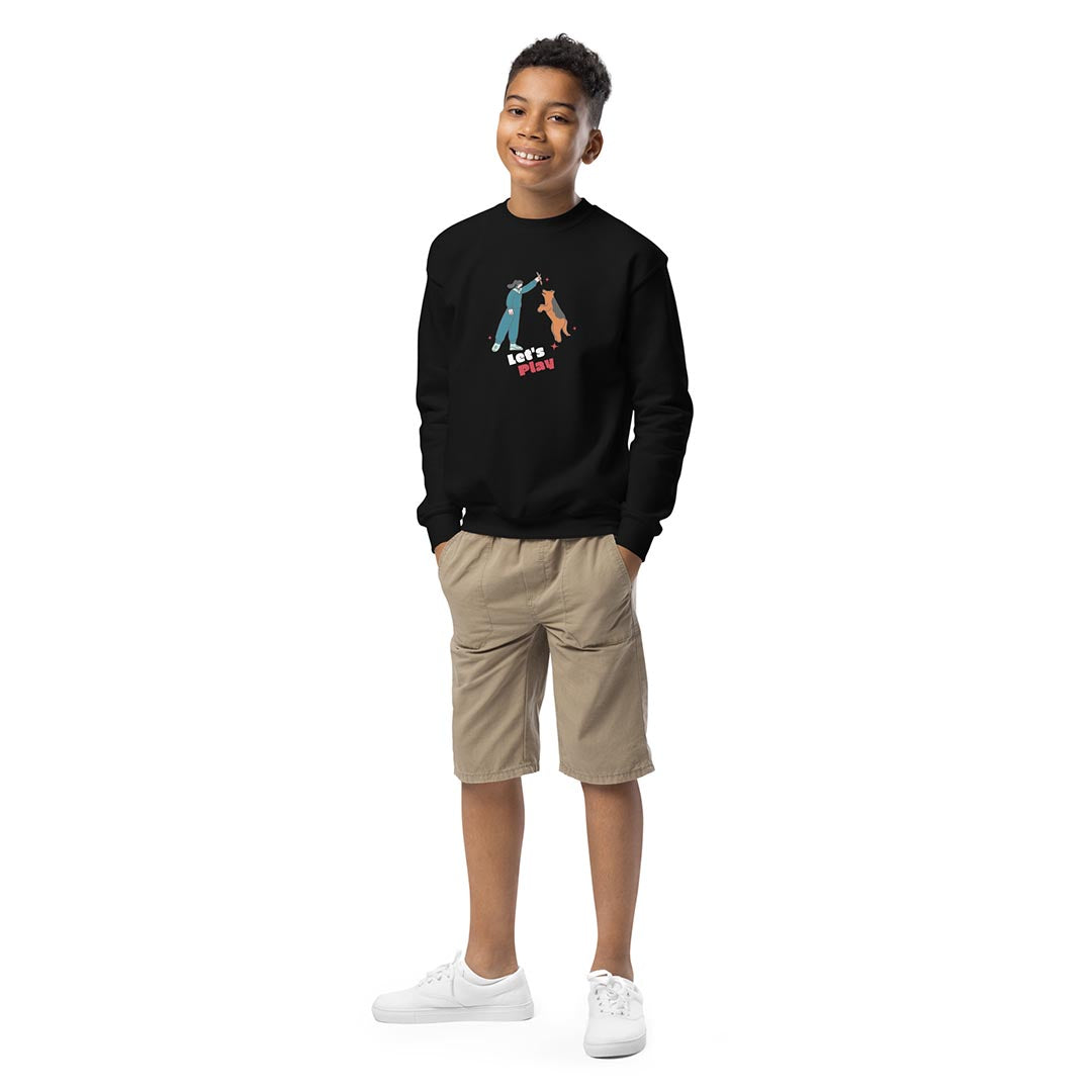 Model in Let's play kid sweatshirt made for German Shepherd lovers, black color - GSD Colony