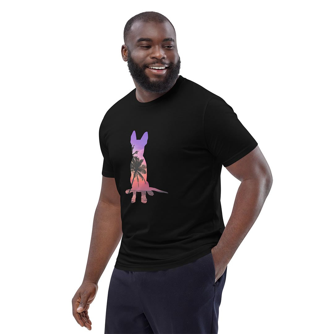 Model in Summer GSD T-Shirt made for German Shepherd lovers and owners, black color - GSD Colony