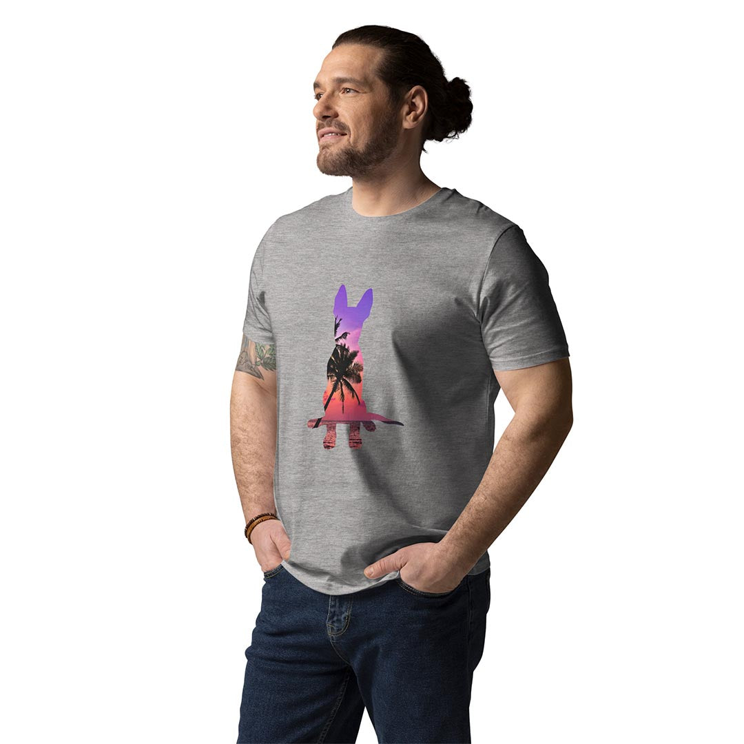 Model in Summer GSD T-Shirt made for German Shepherd lovers and owners, grey color - GSD Colony