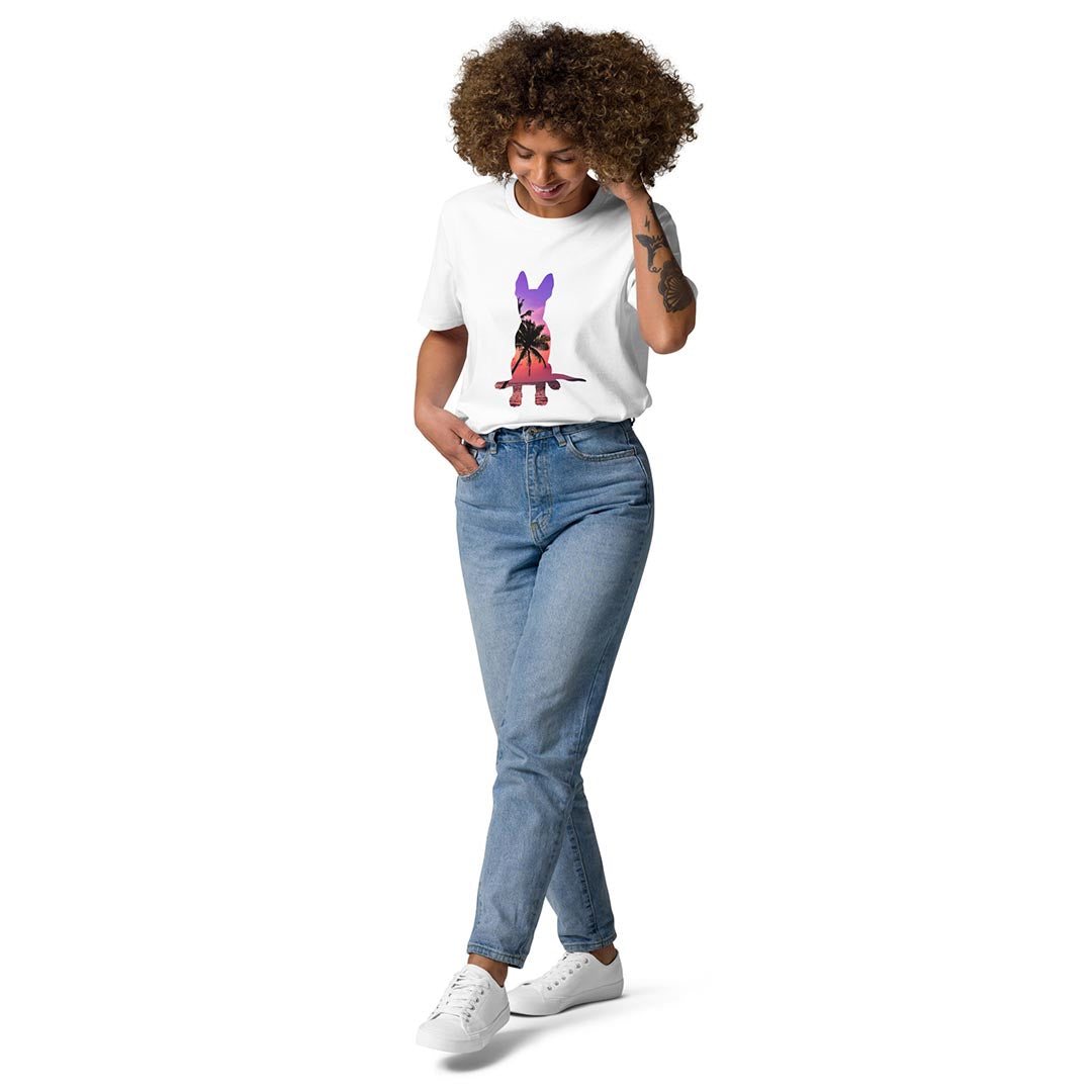 Model in Summer GSD T-Shirt made for German Shepherd lovers and owners, white color - GSD Colony