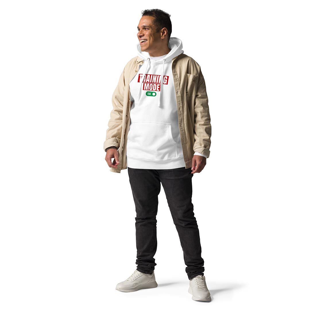 Model in Training mode on dog lover owner hoodie, white color - GSD Colony