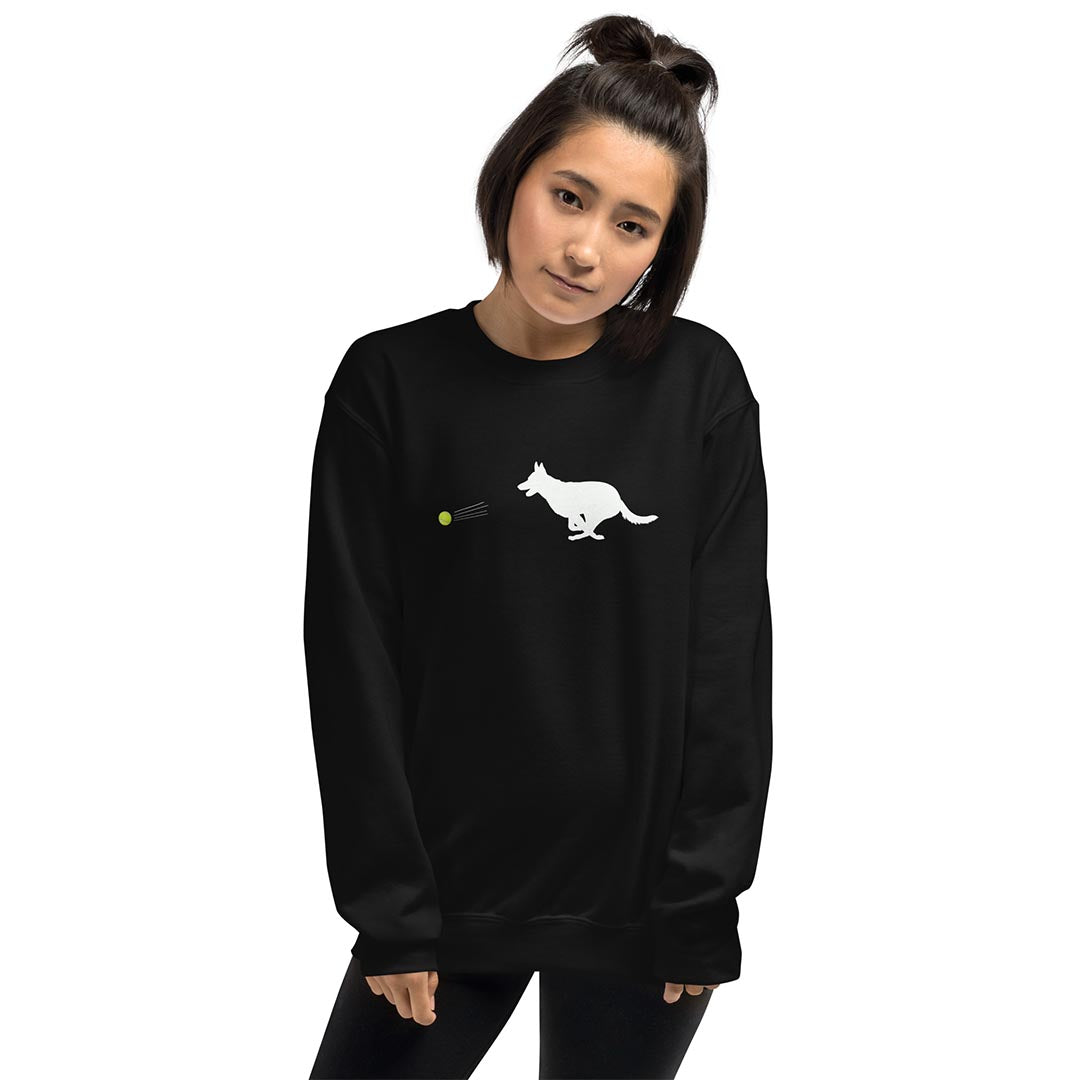 Model in Ball chaser German Shepherd lovers sweatshirt black color - GSD Colony