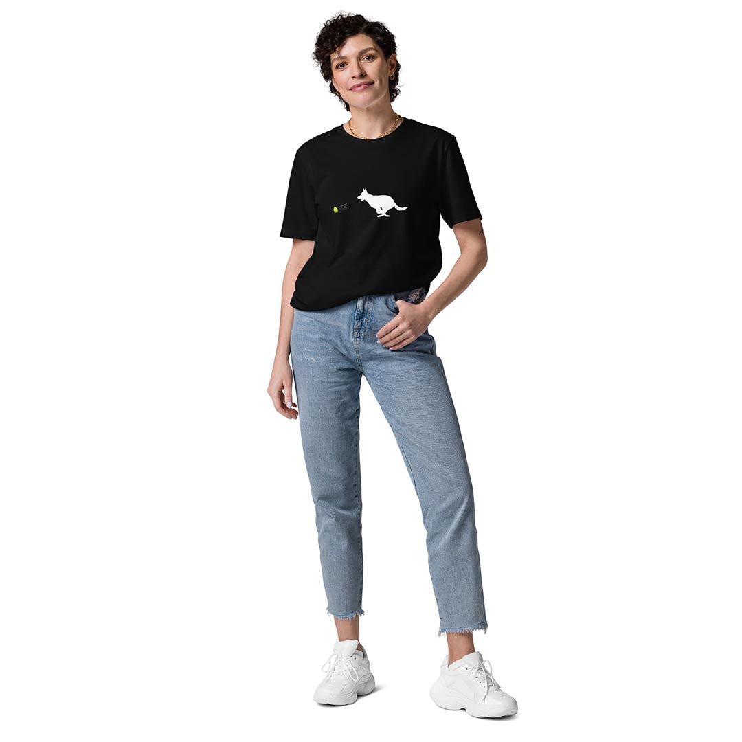 Model in Ball chaser German Shepherd lovers T-Shirt black color - GSD Colony