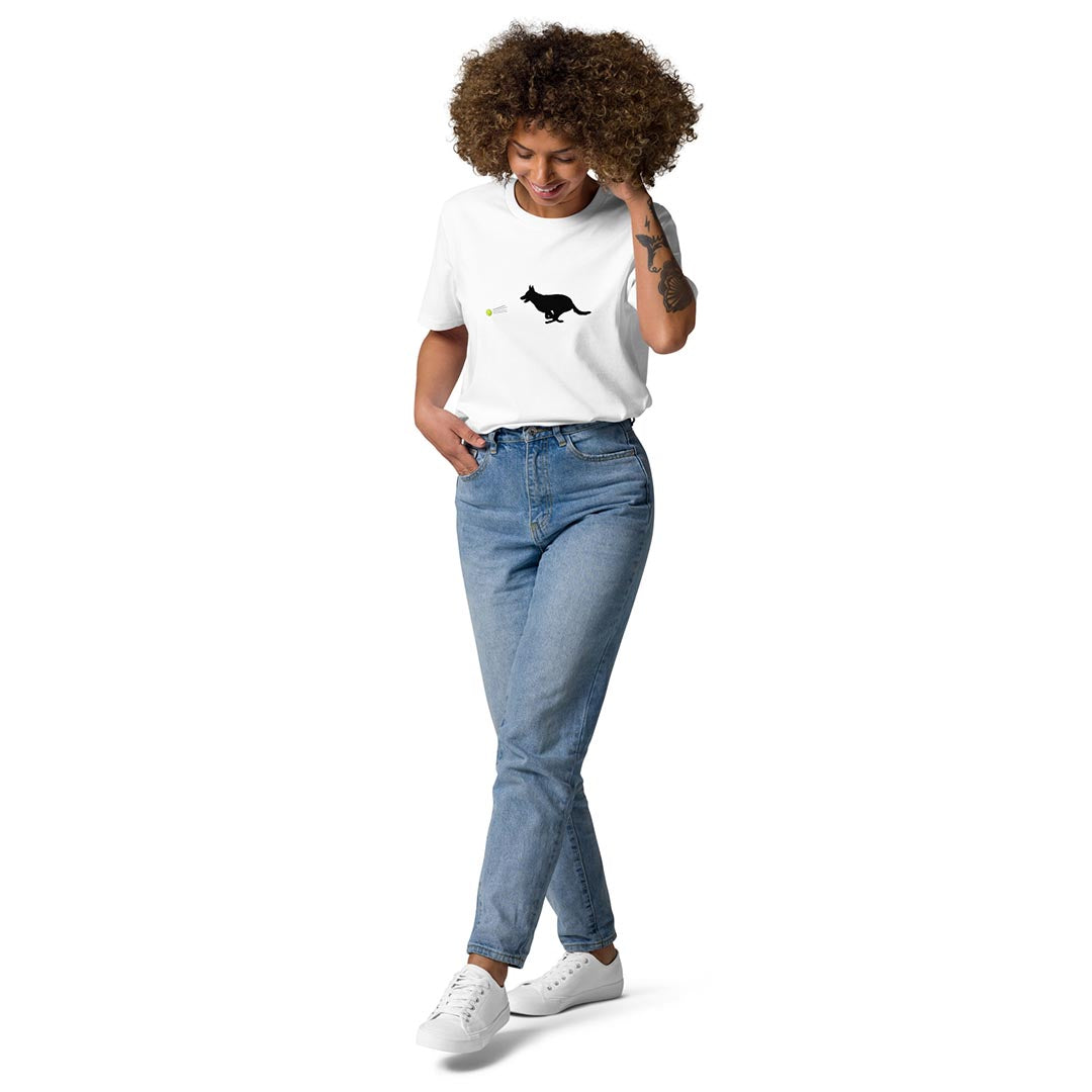 Model in Ball chaser German Shepherd lovers T-Shirt white color - GSD Colony
