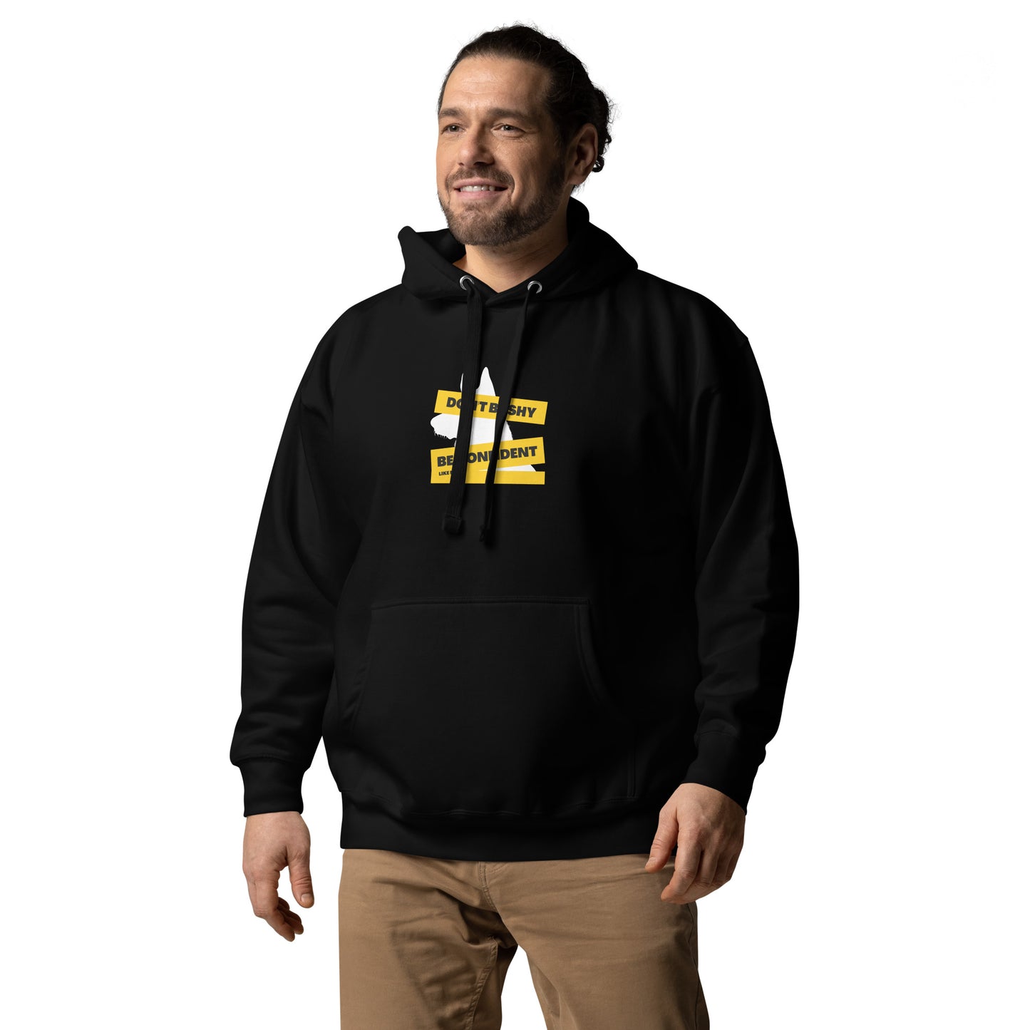 Model wearing Be confident like me German Shepherd Hoodie, Black Color - GSD Colony