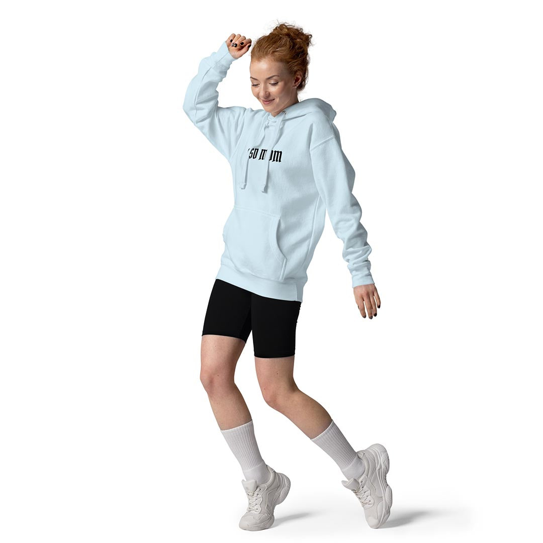 Model wearing GSD Mom German Shepherd lover hoodie, light blue color - GSD Colony
