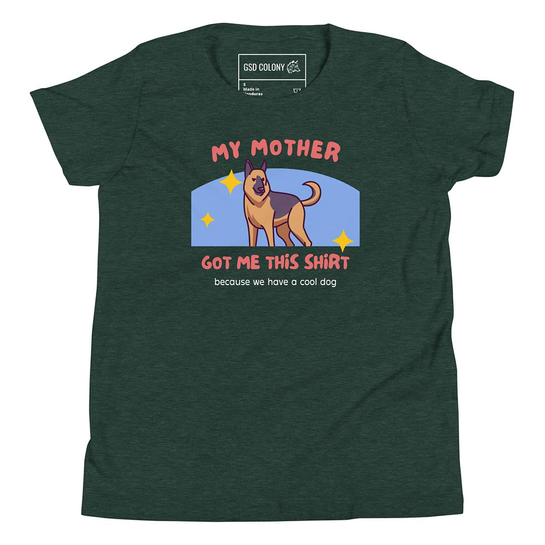 My mother got me this tshirt kid shirt for German Shepherd lovers, forest color - GSD Colony