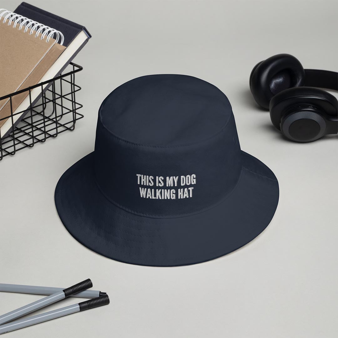 This is my dog walking hat bucket hat for German Shepherd lovers and owners, navy blue color - GSD Colony