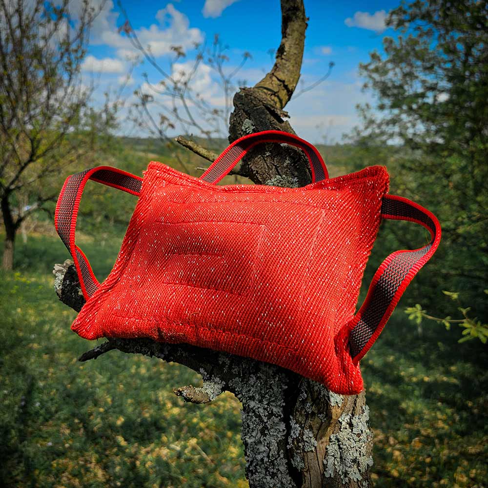 Three handle red jute bite dog pillow
