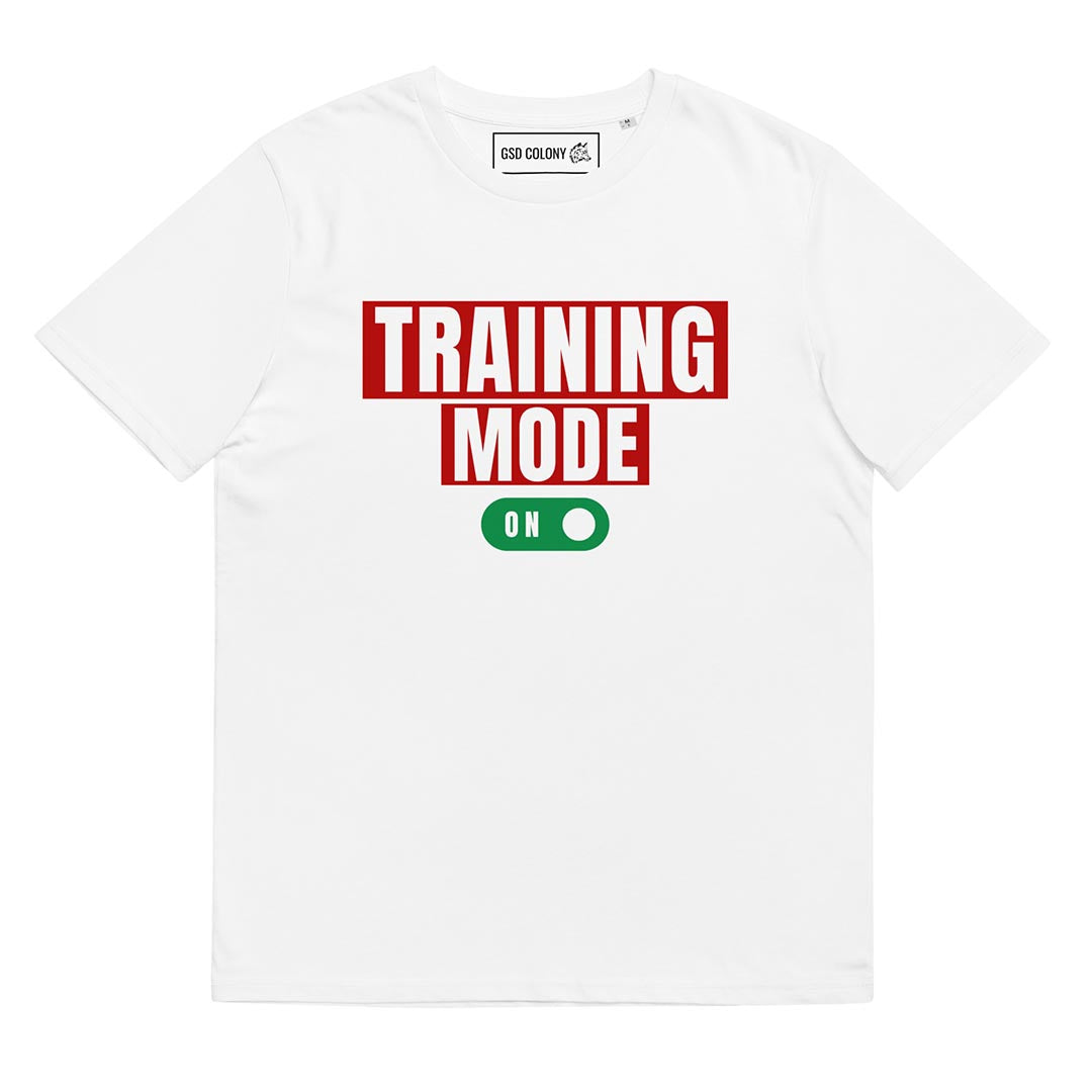 Training mode on German Shepherd lovers and owners t-shirt, white color - GSD Colony