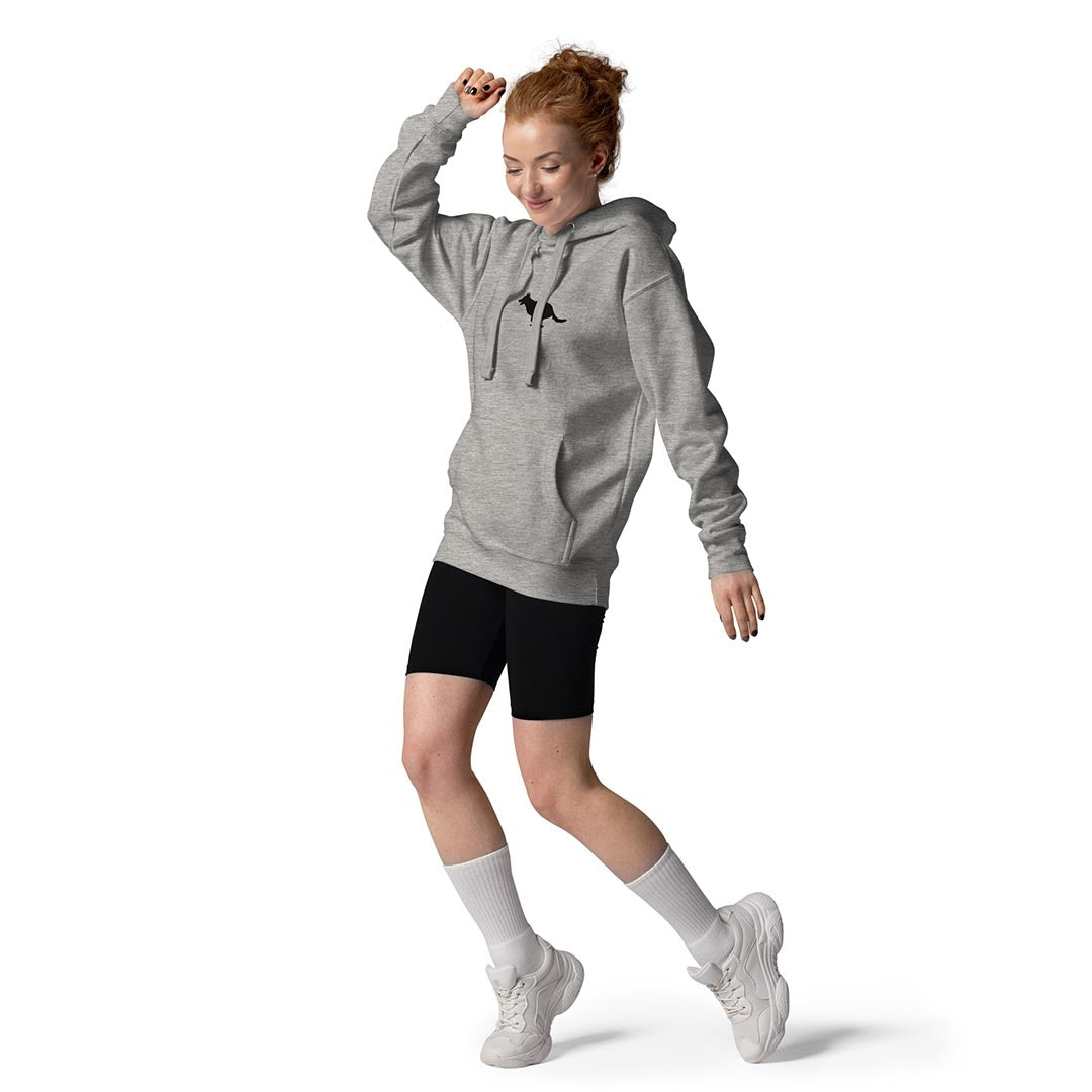 Model in Ball Chaser German Shepherd Lovers Hoodie grey color - GSD Colony