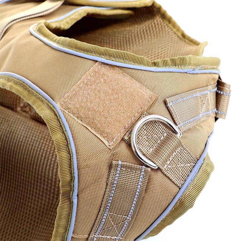 Aluminum D-ring on tactical German Shepherd dog harness