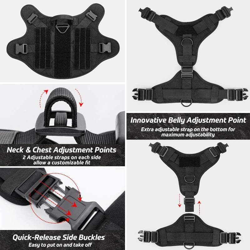 Black Military K9 Harness fog German Shepherd Dog Package