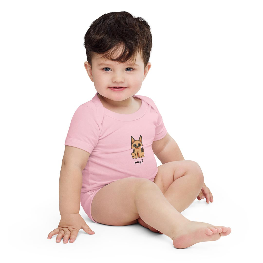 Baby in Hug? Baby short sleeve one piece made for German Shepherd lovers and owners, pink color - GSD Colony