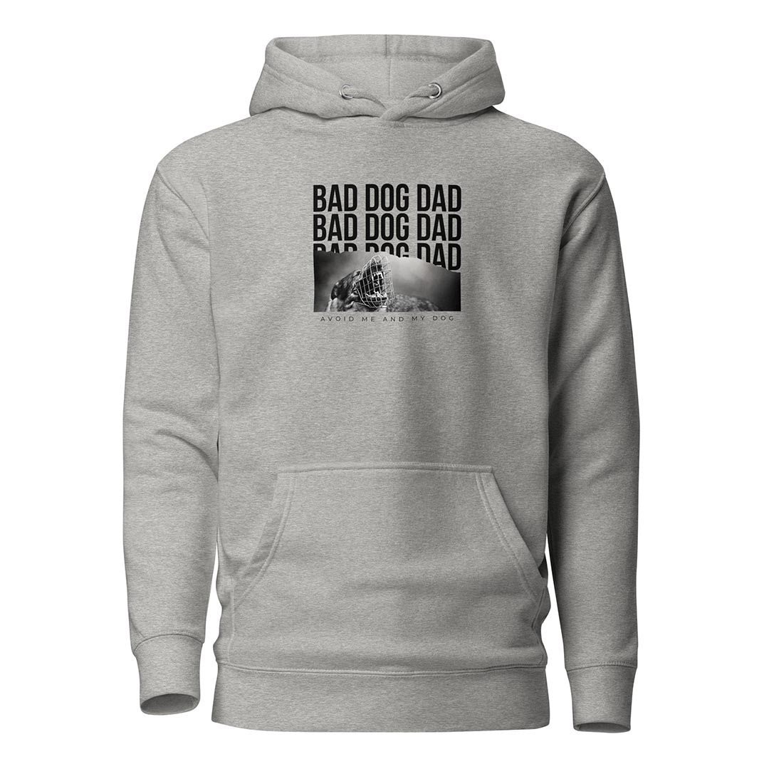 Bad Dog Dad Hoodie for German Shepherd lovers and owners, grey color - GSD Colony