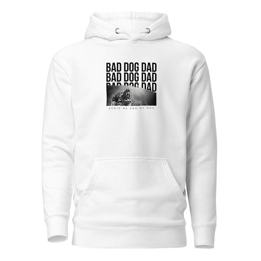 Bad Dog Dad Hoodie for German Shepherd lovers and owners, white color - GSD Colony