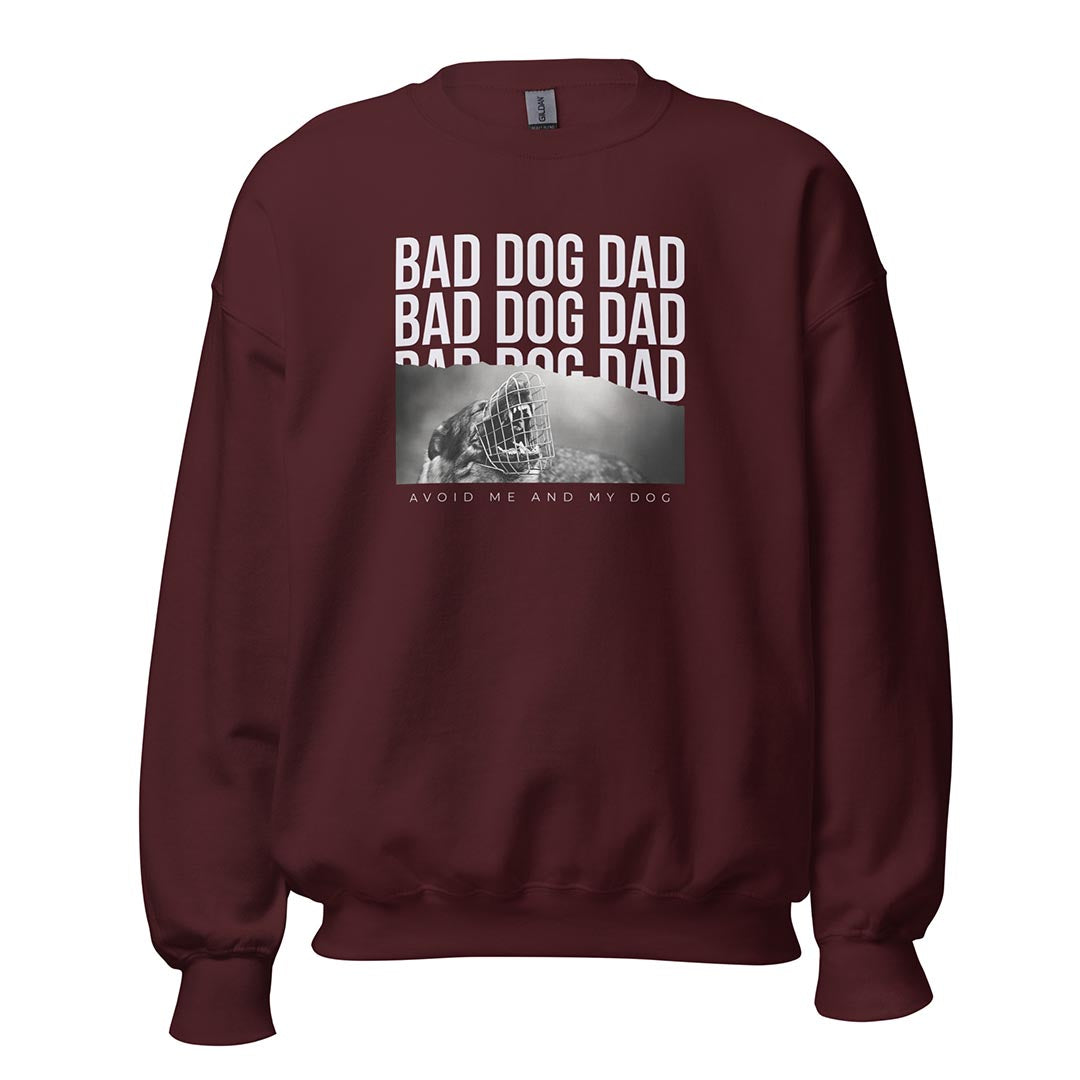 Bad Dog Dad Sweatshirt made for German Shepherd lovers and owners, red color - GSD Colony