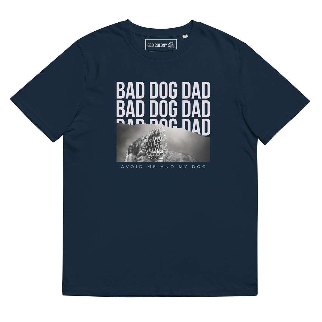 Bad Dog Dad T-Shirt for German Shepherd lovers and owners, navy blue  color - GSD Colony