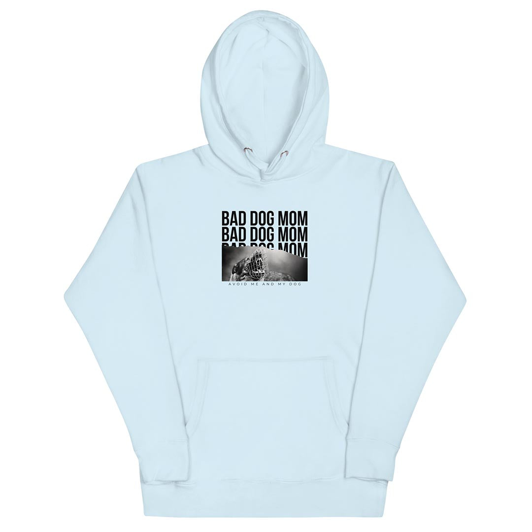 Bad dog mom hoodie for German Shepherd lovers and owners, light blue color - GSD Colony