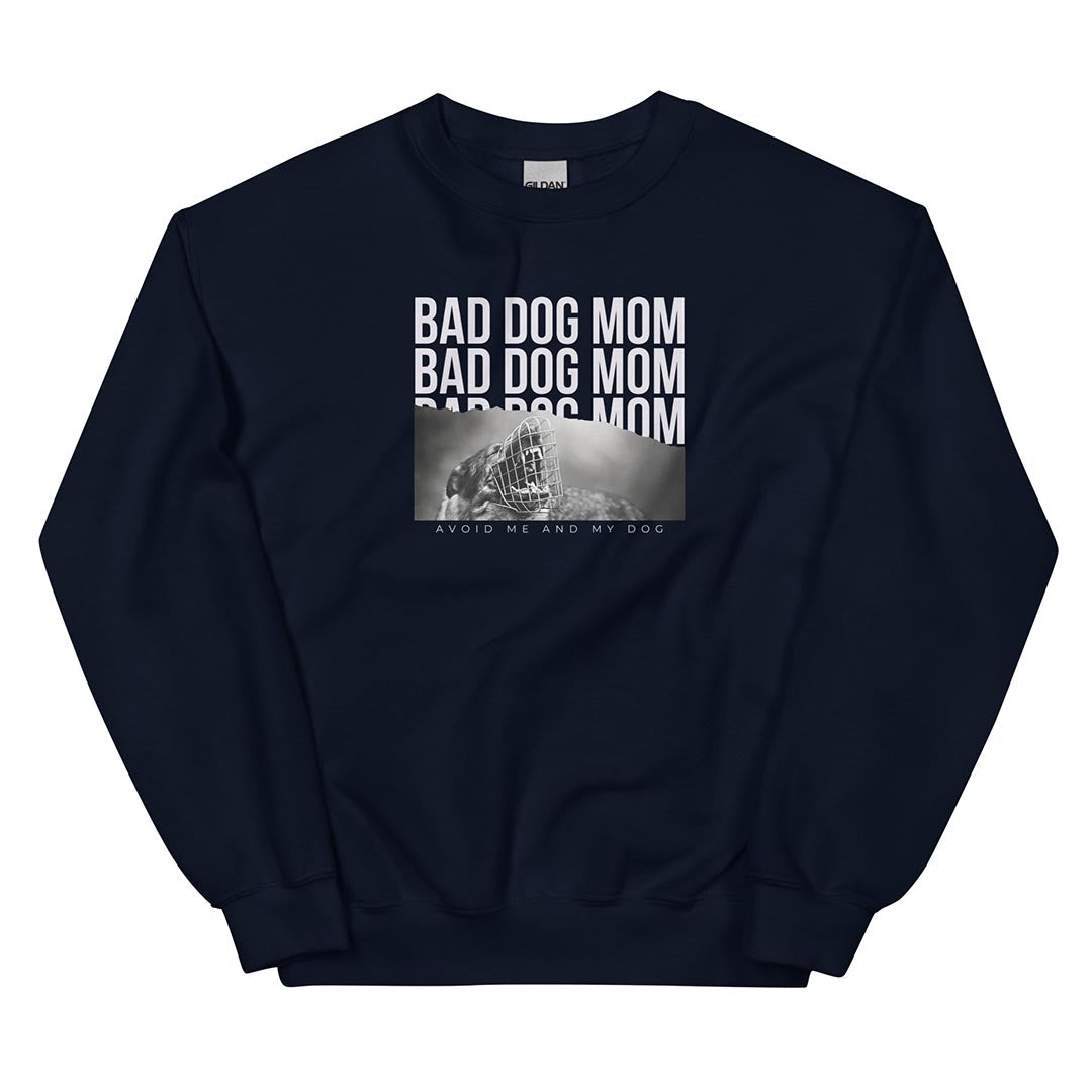 Bad dog mom sweatshirt for German Shepherd lovers and owners, navy blue color - GSD Colony