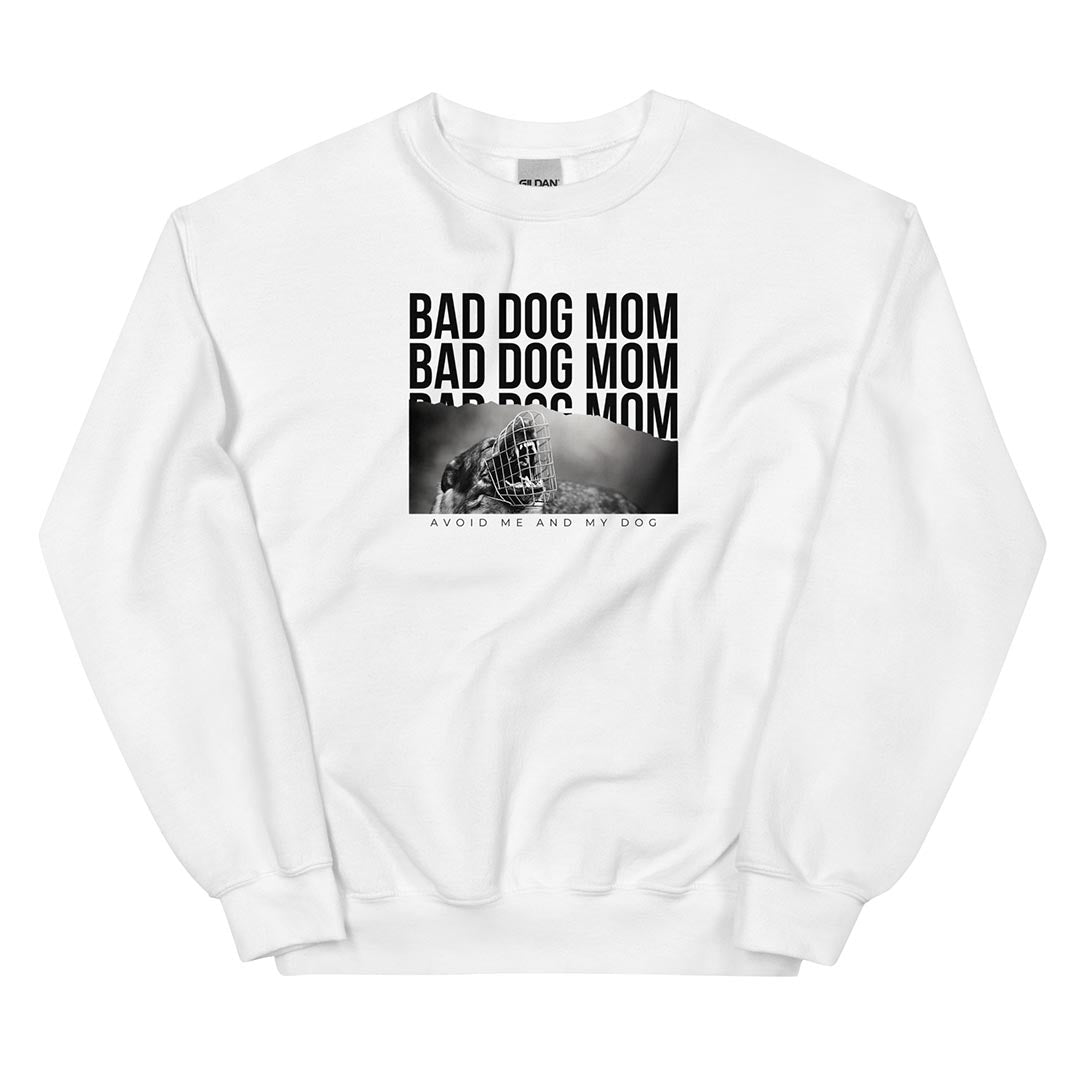 Bad dog mom sweatshirt for German Shepherd lovers and owners, white color - GSD Colony